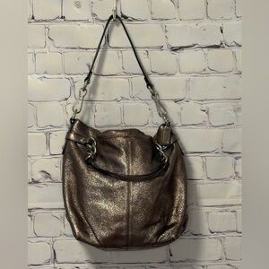 COACH BROOKE HOBO BAG SHOULDER BAG METALLIC ROSE PURSE HANDBAG Leather